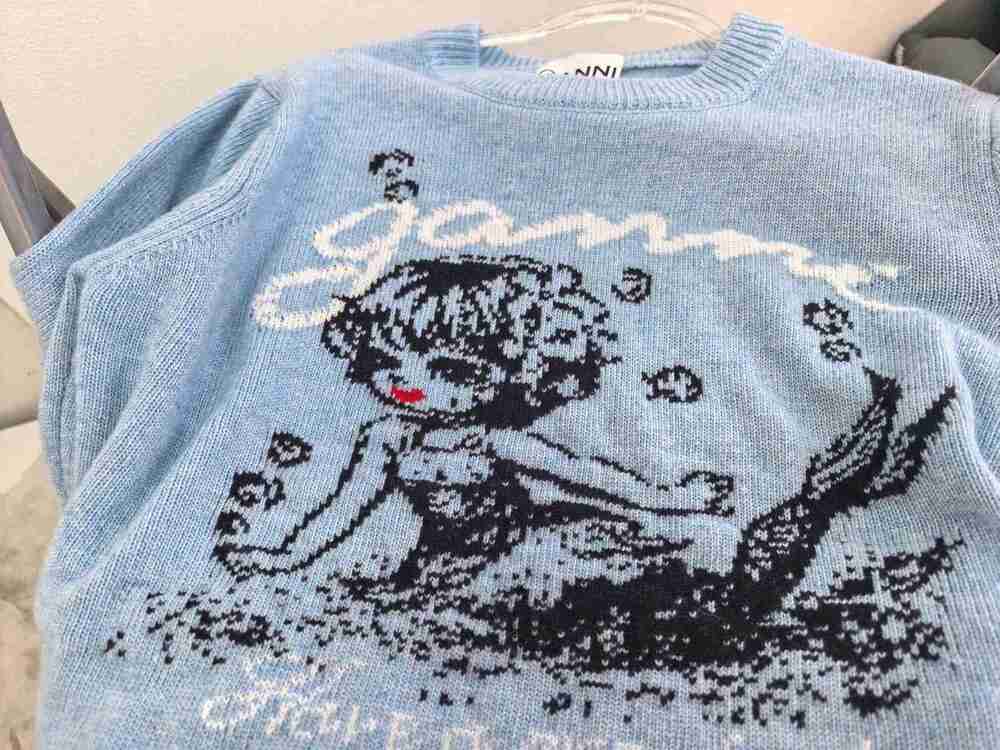 GANNI Heather Blue Mermaid Long Sleeve Crewneck Knitted Jumper - Picture 5 of 6